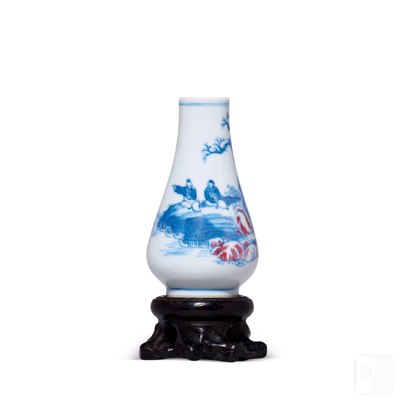 清乾隆 青花釉里红山水人物小尊